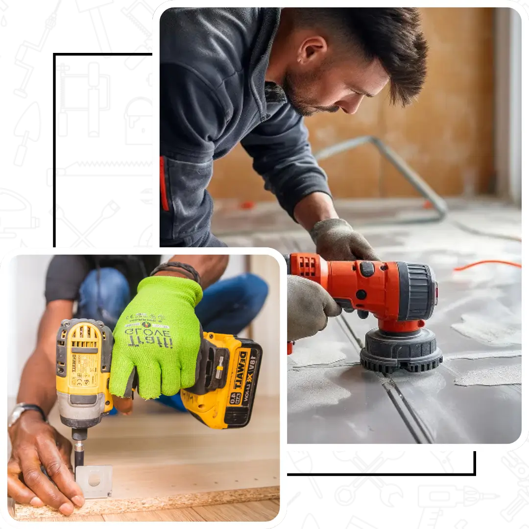 Buildnest handyman using a power drill during indoor repair or installation — showcasing skilled handyman services and home maintenance in Niagara Region.