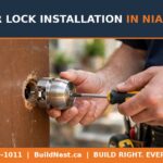 Door lock installation in Niagara — BuildNest handyman installing a new deadbolt on a front door