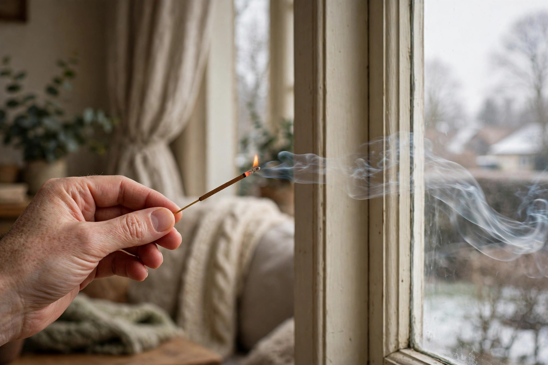 Testing a drafty window for cold air leaks in Canada before winter
