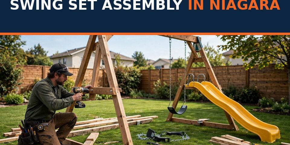Swing set assembly in Niagara — BuildNest handyman assembling a wooden playset