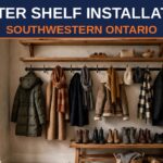 Shelf installation in Southwestern Ontario — winter entryway storage poster